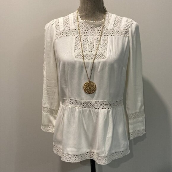 J Crew White Blouse TopnLaceynPeasant - Picture 3 of 15